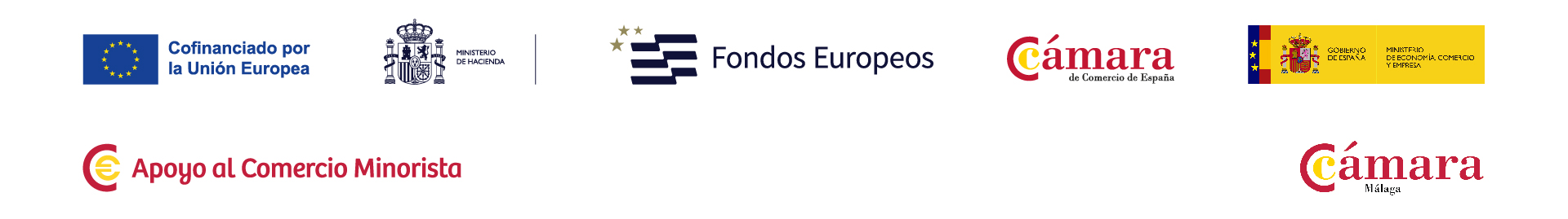 Logos Institucionales que Subvencionan este proyecto: Cofinanciado por la Unión Europea Ministerio de Hacienda Fondos Europeos Cámara de Comercio de España. Ministerio de Economía, Comercio y Empresa. Apoyo al Comercio Minorista. Cámara de Comercio de Málaga 